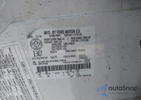 2017 Lincoln Mkx Reserve z USA, uszkodzony, nr VIN 2LMPJ8LR1HBL17834